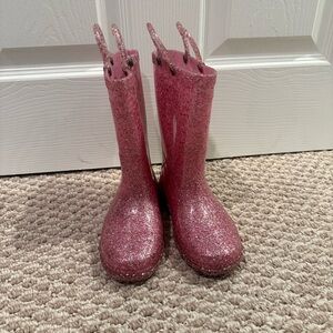 Western Chief Girls Pink Glitter Light-Up Rain Boots Size 11 Hearts